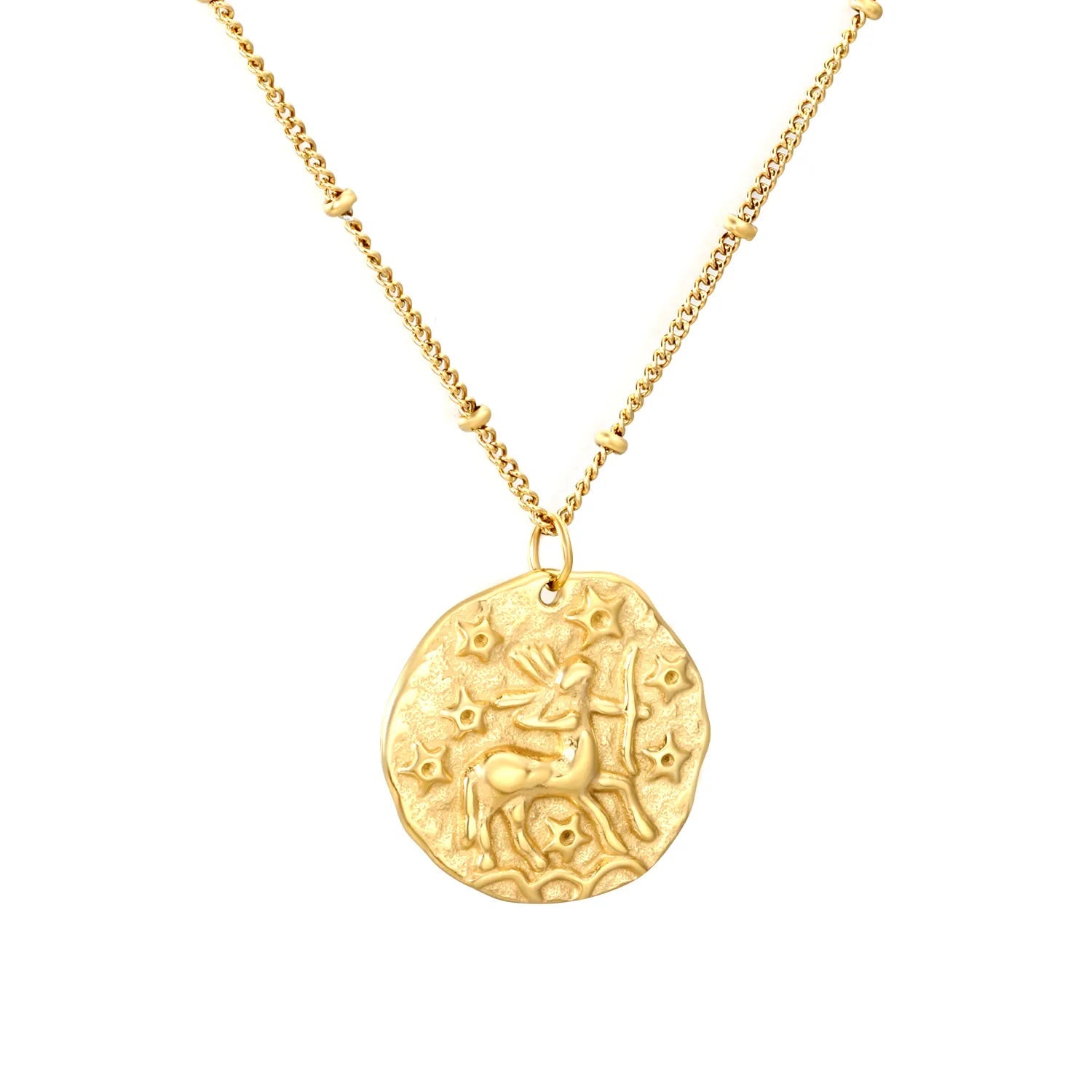 20.5*21.5mm constellation pendant with 0.4 side-mounted gemstone chain, 40+5cm+6mm round tail tag, necklace, gold color asonjewelry